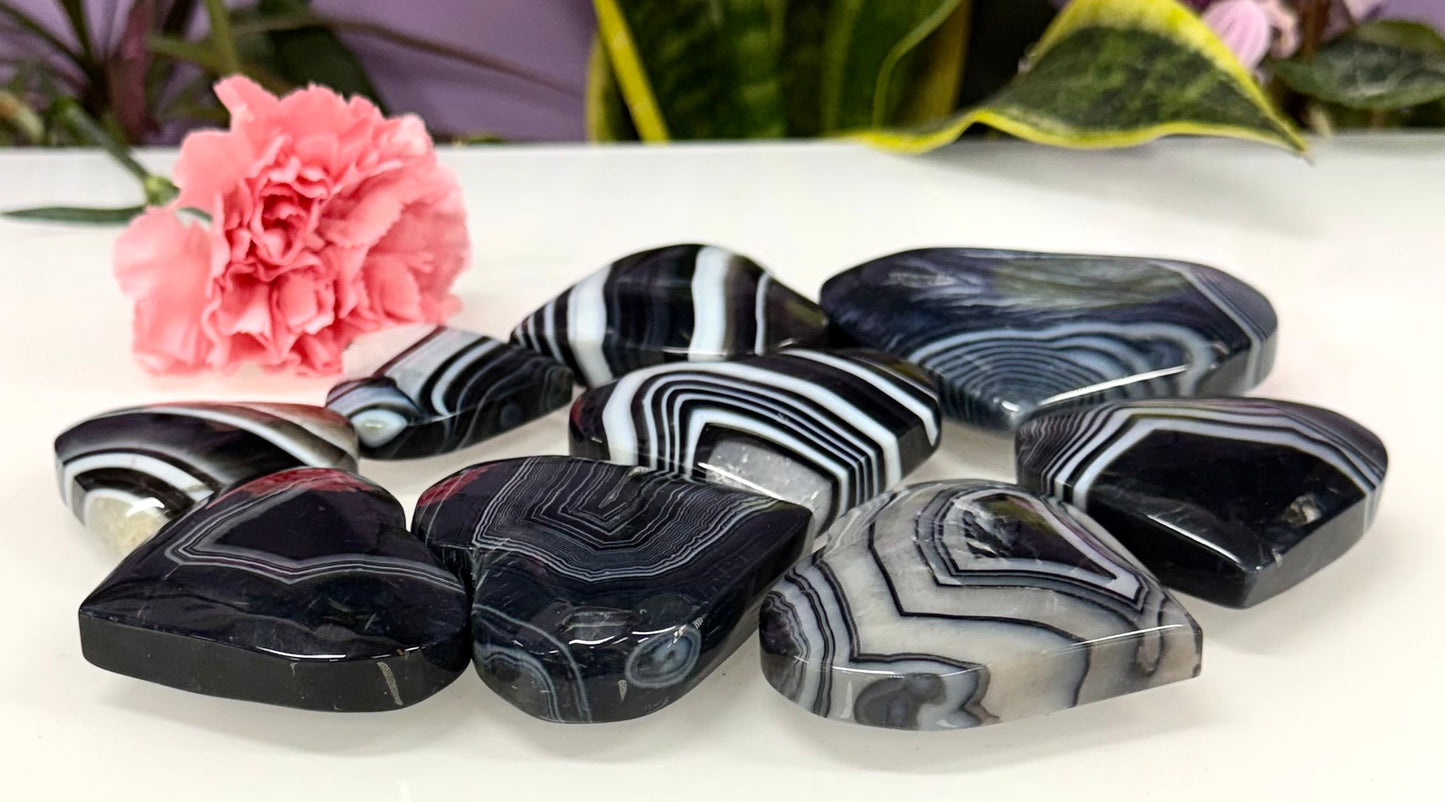 Wholesale Lot 2 lbs Natural Banded Black Onyx Heart Crystal Healing Energy