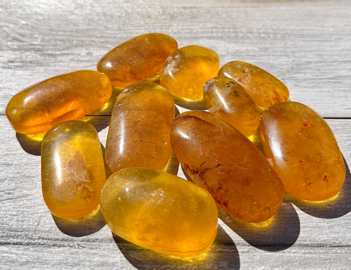 Wholesale Lot 2 Lbs Natural Yellow Fluorite Palm Stone Healing Energy