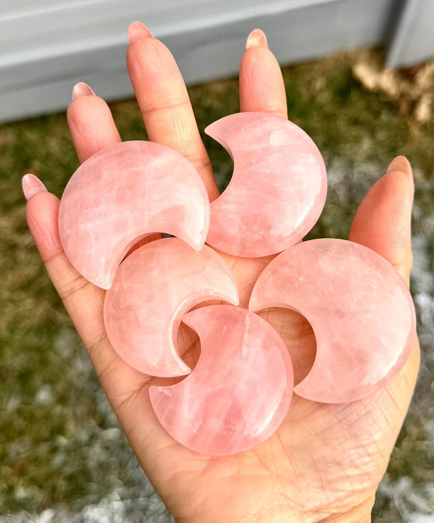 Wholesale Lot 2 lbs Natural Rose Quartz Moons Crystals Healing Energy