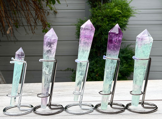 Wholesale Lot 5 pcs Natural Watermelon Fluorite Scepter w stand Crystal Energy