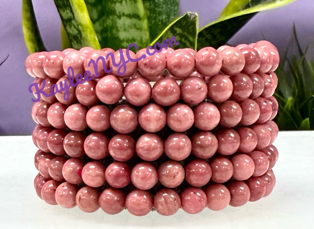 Wholesale 6 Pcs Natural Pink Rhodonite 6mm 7.5” Crystal Healing Stretch Bracelet