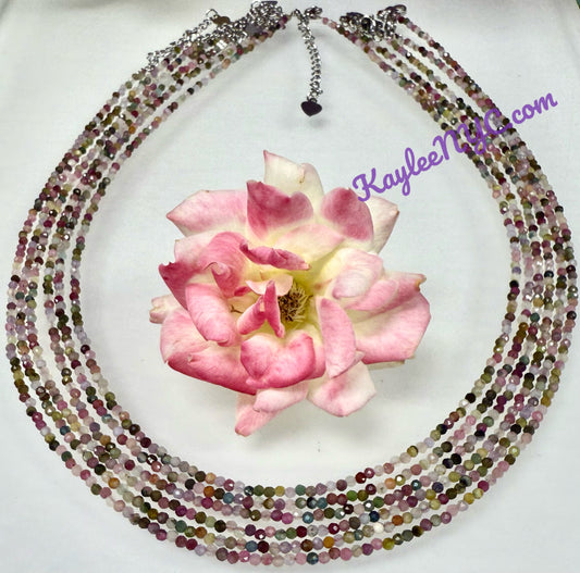 6 PCs 3mm Natural Rainbow Tourmaline Necklaces