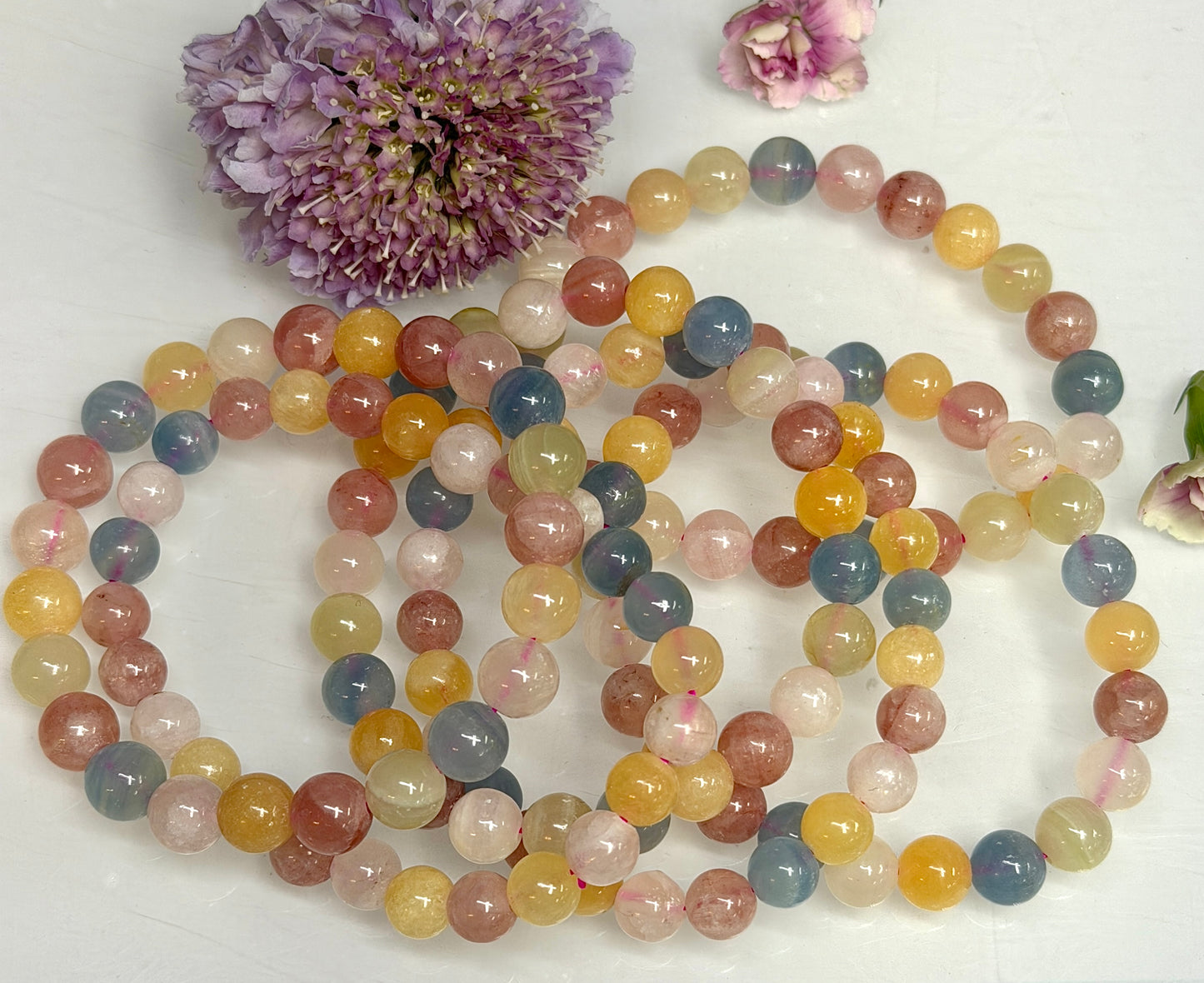 Wholesale 6 Pcs Mixed Natural Calcite 8mm 7.5” Crystal Healing Stretch Bracelet