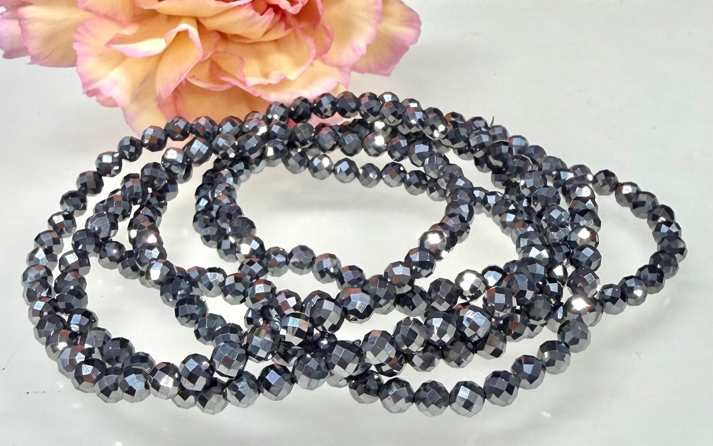 6 PCs 4mm Natural Faceted Terahertz Stretch Bracelet 7.5”