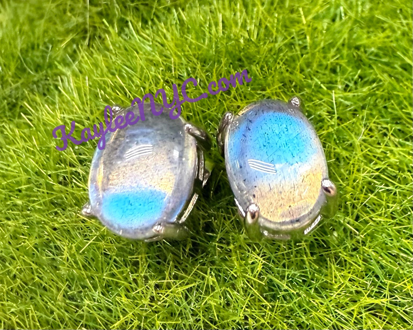 Wholesale Lot 5 Pairs Natural Labradorite Sterling Silver(925) Earring Studs 6x8mm