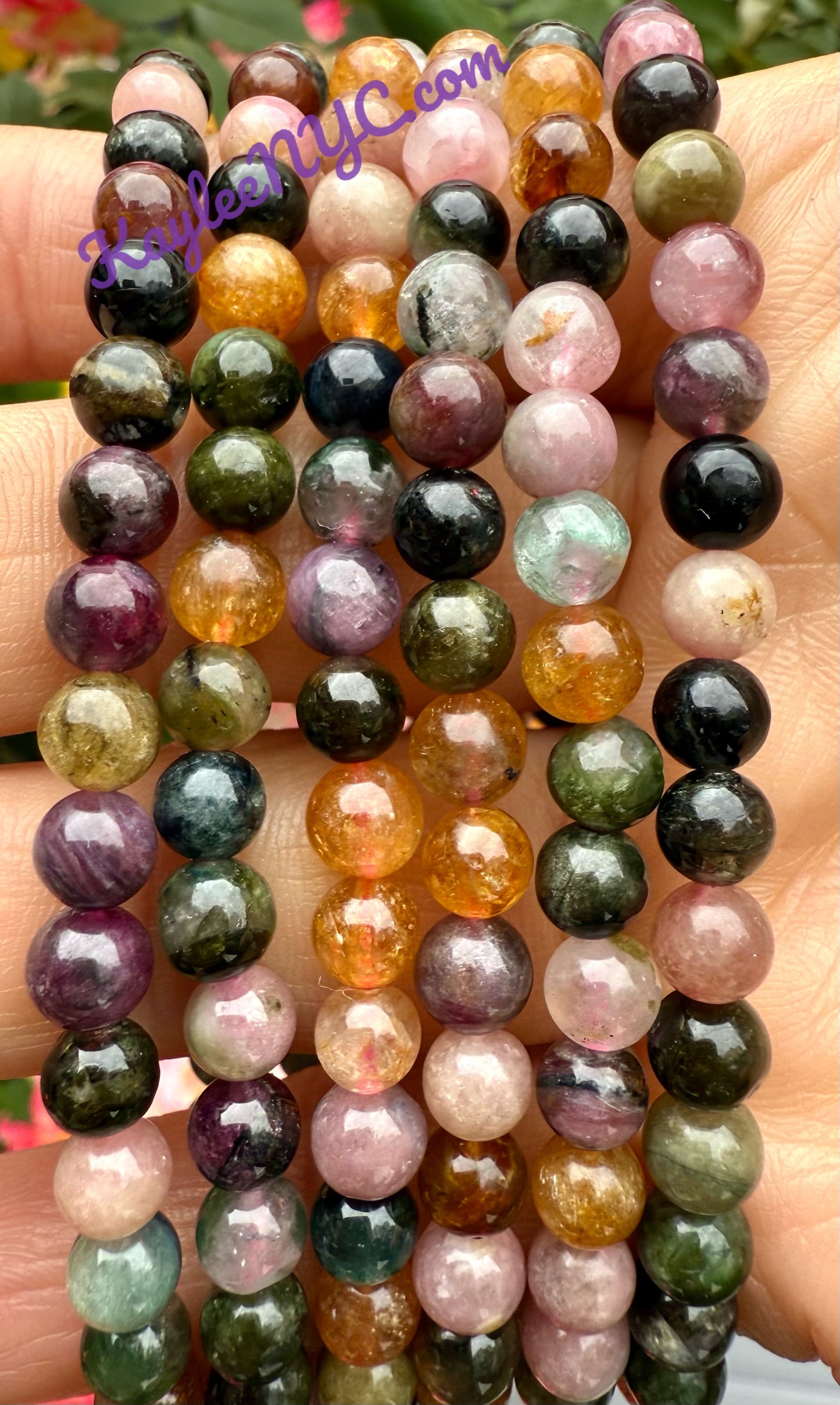 Wholesale 6 Pcs Natural Watermelon Tourmaline 5.5mm 7.5” Crystal Healing Stretch Bracelet