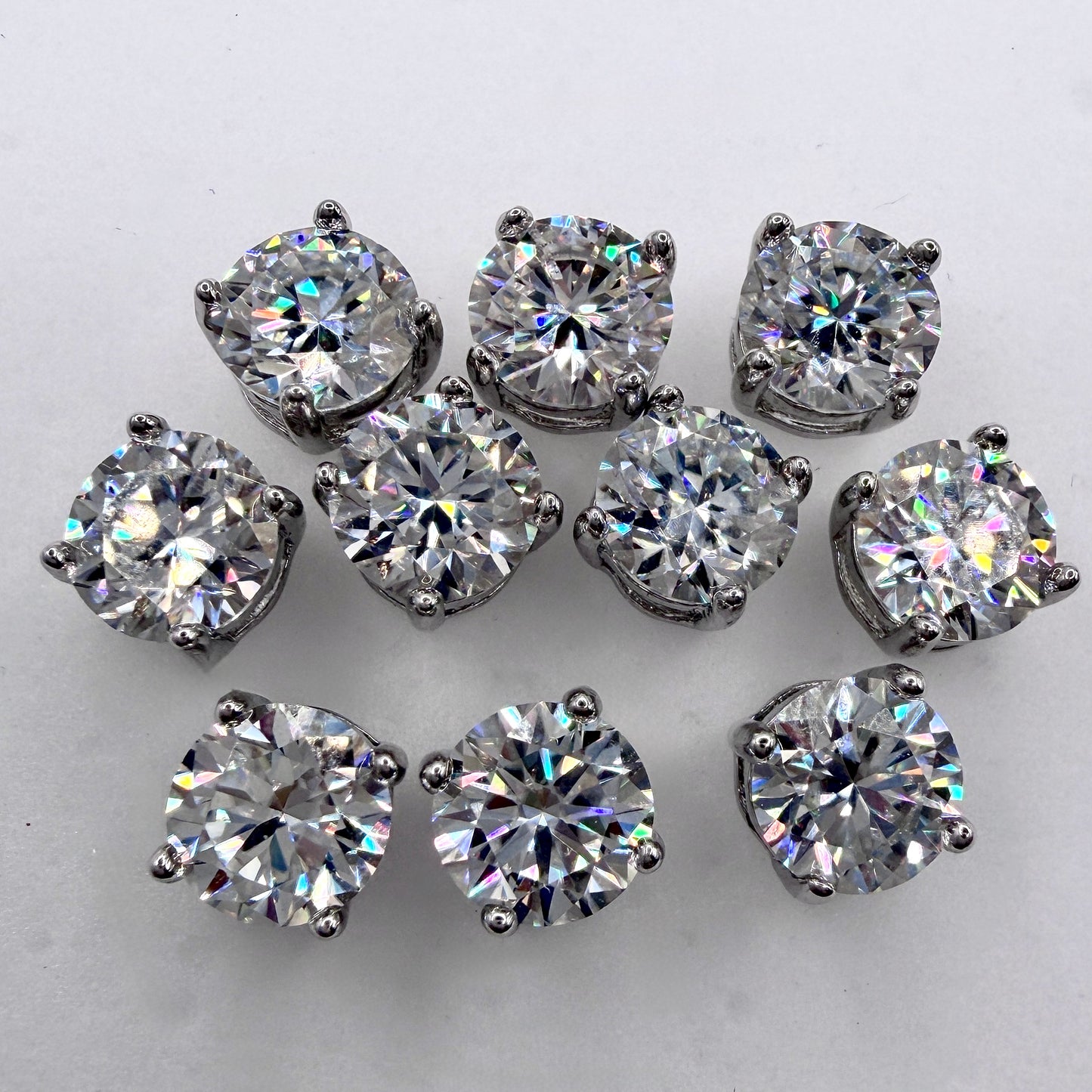 Wholesale Lot 5 Pairs Natural Moissanite Sterling Silver(925) Earring Studs 6.5mm