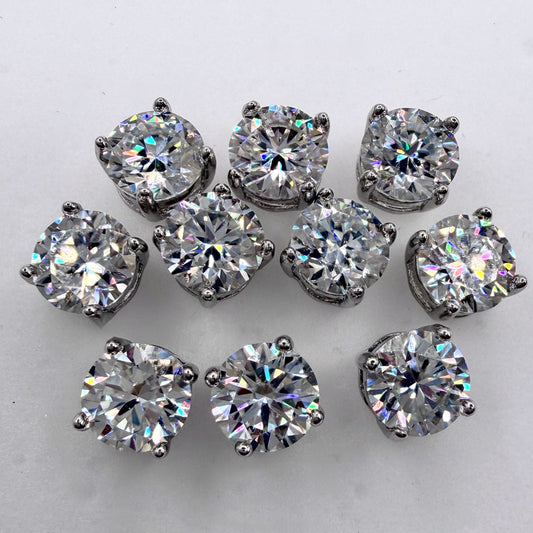 Wholesale Lot 5 Pairs Natural Moissanite Sterling Silver(925) Earring Studs 6.5mm