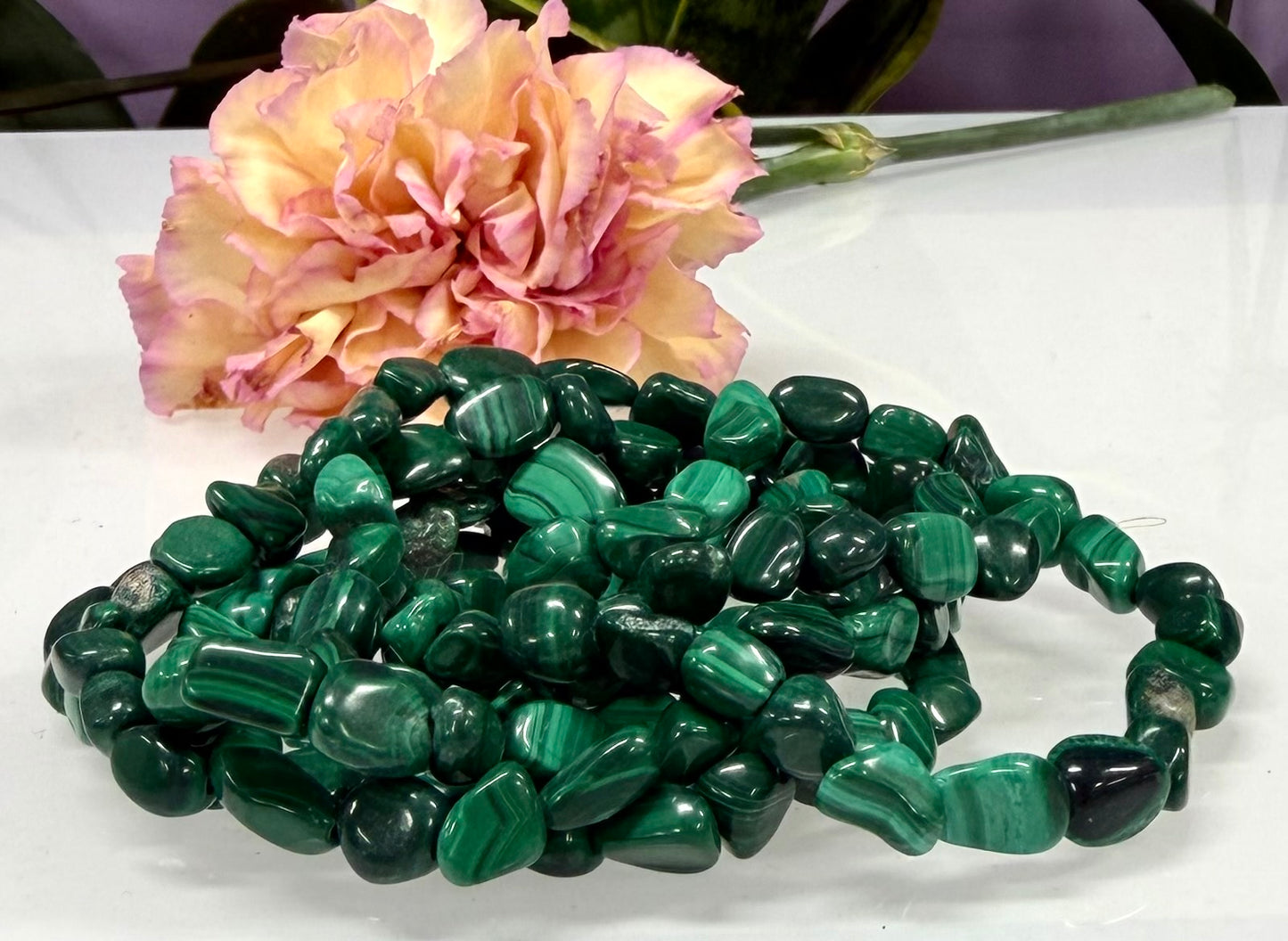 Wholesale 6 Pcs ~7mm Malachite Natural Crystal tumble Stretch Bracelet 7.5”
