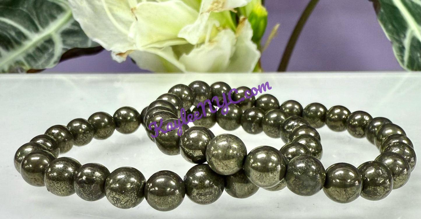 Wholesale 6 Pcs Natural Pyrite 8mm 7.5” Crystal Healing Stretch Bracelet