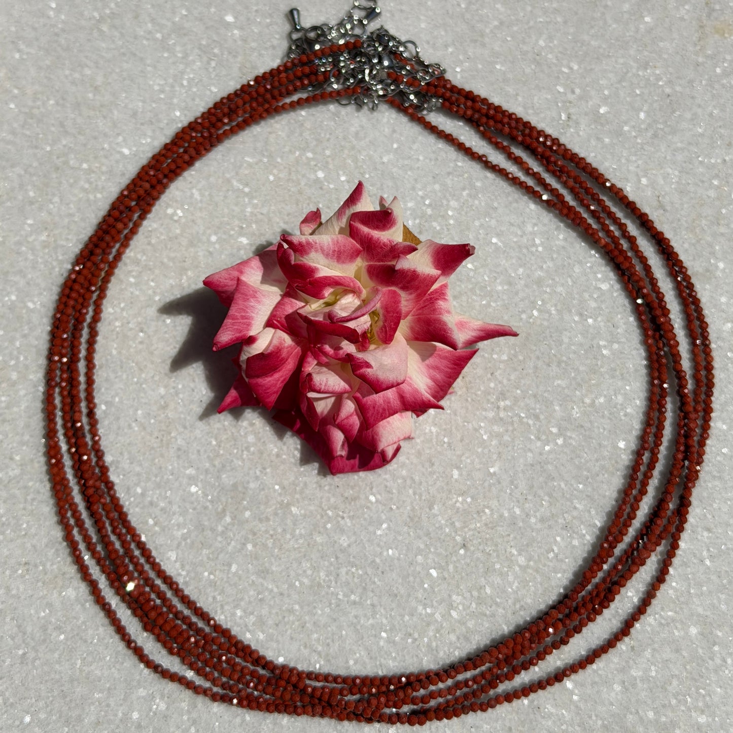 Wholesale Lot – 6 PCS 2mm Faceted Natural Red Jasper Necklaces with Stainless Steel Findings