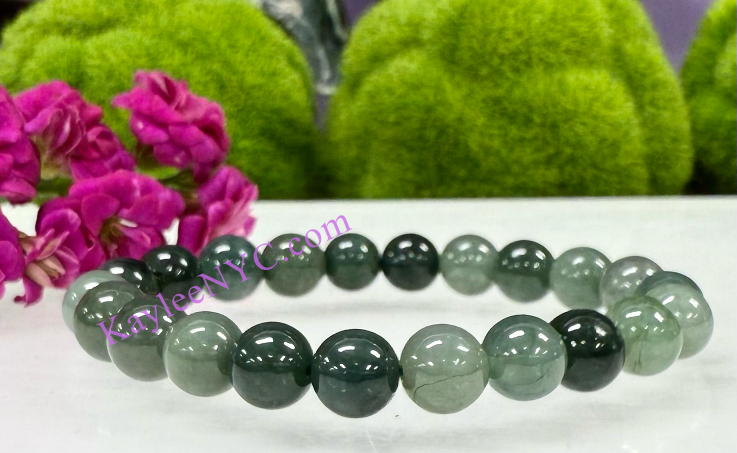 Wholesale 6 Pcs Natural Dark Green Burma Jade 9mm 7.5” Crystal Healing Stretch Bracelet