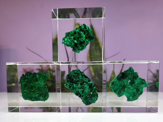 Wholesale Lot 4 pcs Natural Velvet Fibrous Malachite AcrylicCube Crystal Healing Energy