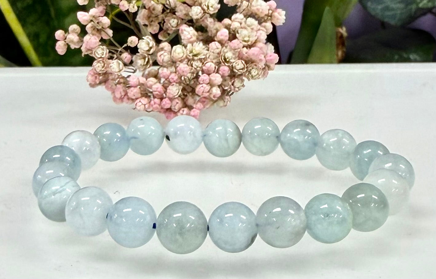 Wholesale 6 Pcs 9mm Aquamarine Natural Crystal Healing Stretch Bracelet 7.5”