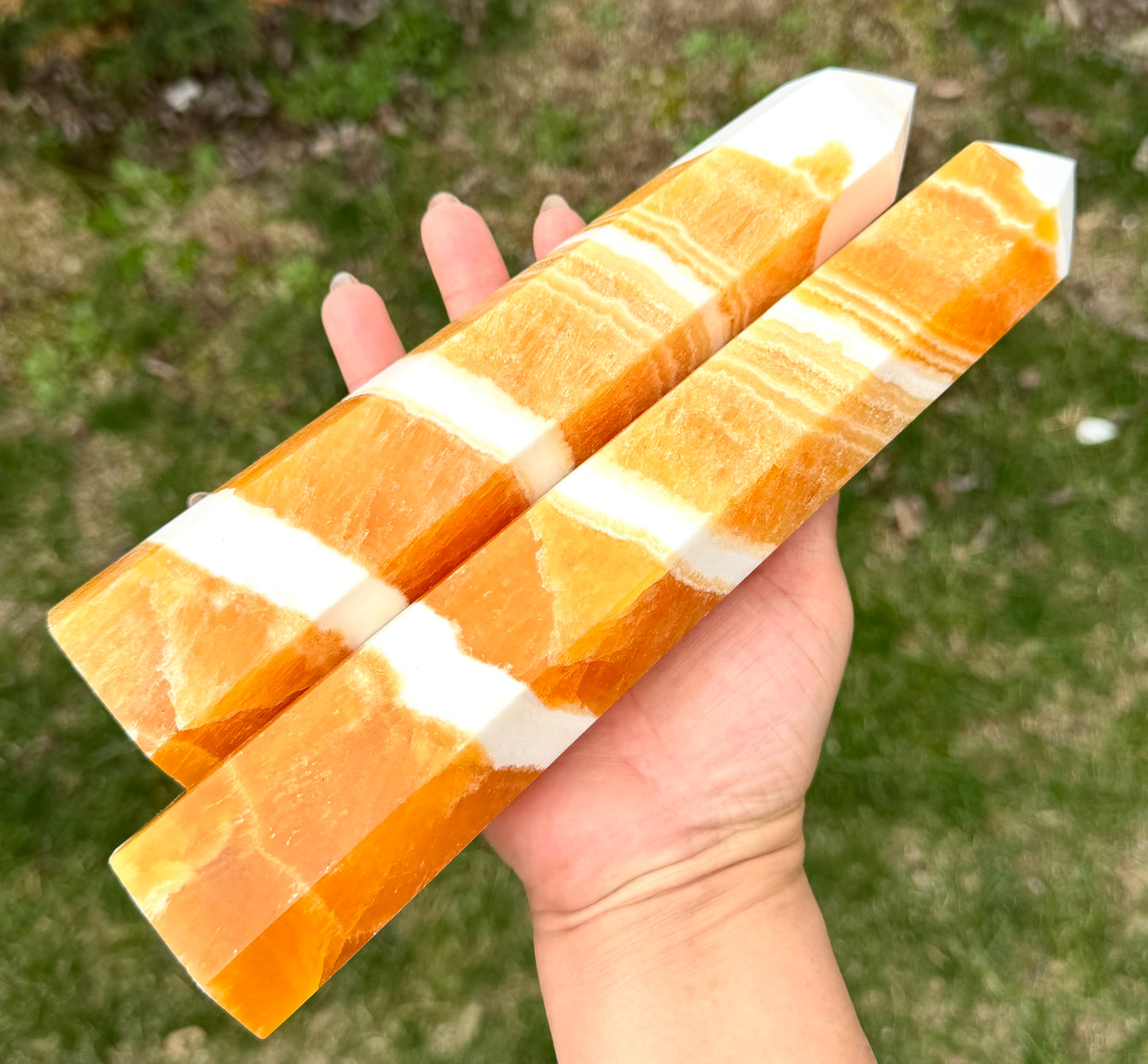 Wholesale Lot 3 pcs Natural Orange Calcite tower Obelisk Point Crystal Healing