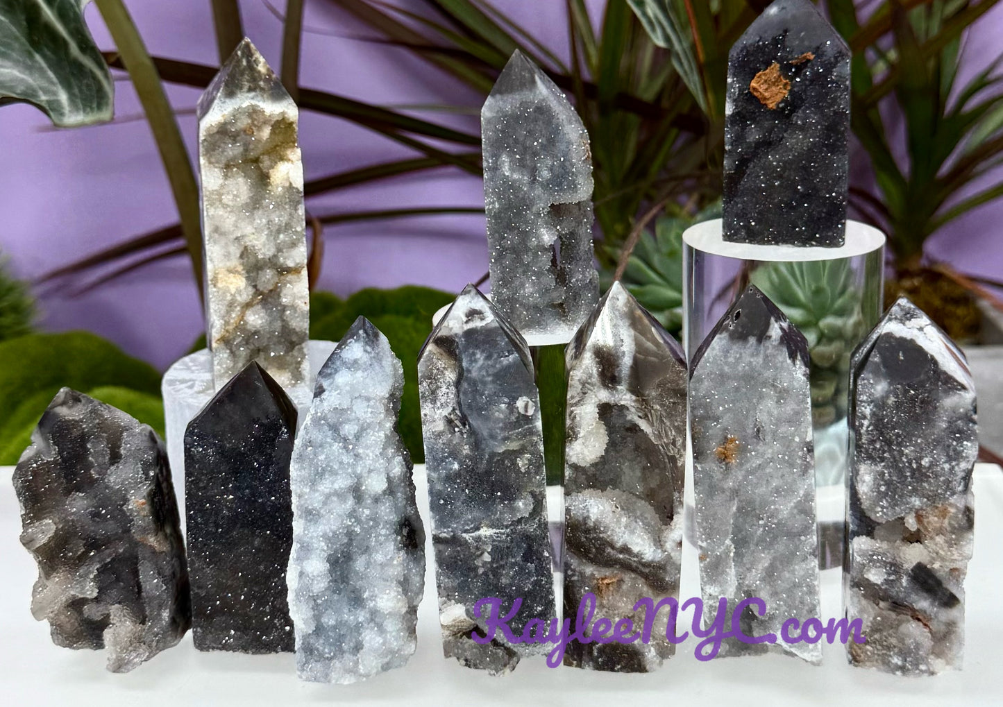 Wholesale Lot 2 lbs Natural Black Chalcedony Sphalerite Obelisk Tower Point Crystal Healing Energy
