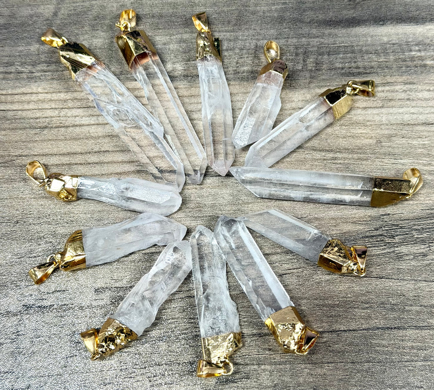 Wholesale Lot 12 Pcs Natural Lemurian Quartz Pendant with Rhodium and Gold plated