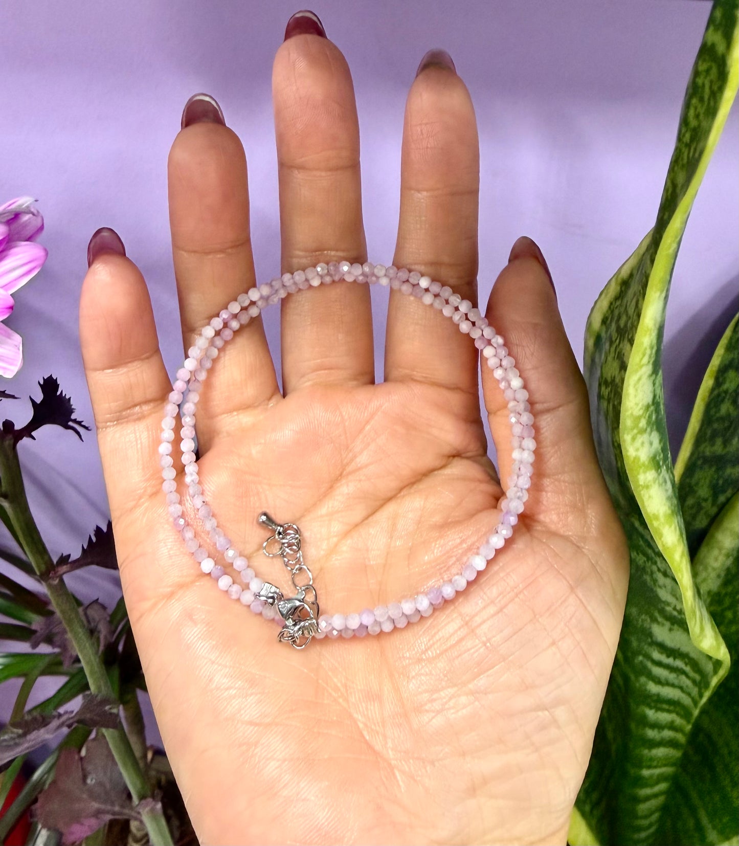 6 PCs 2mm Faceted Natural Kunzite Necklace Stainless Steel Finding