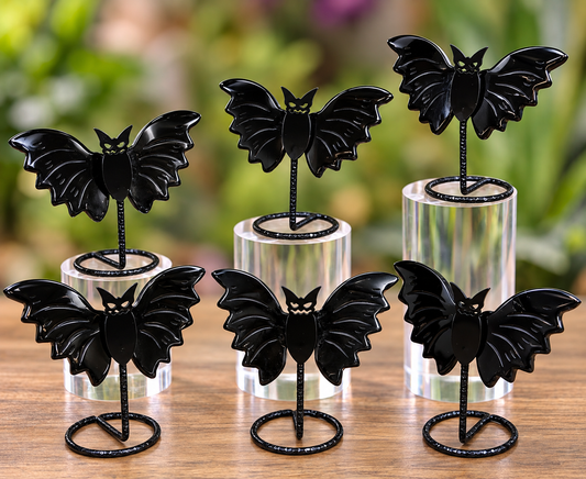 Wholesale Lot 6 PCs Black Obsidian Bats with stand Healing Energy