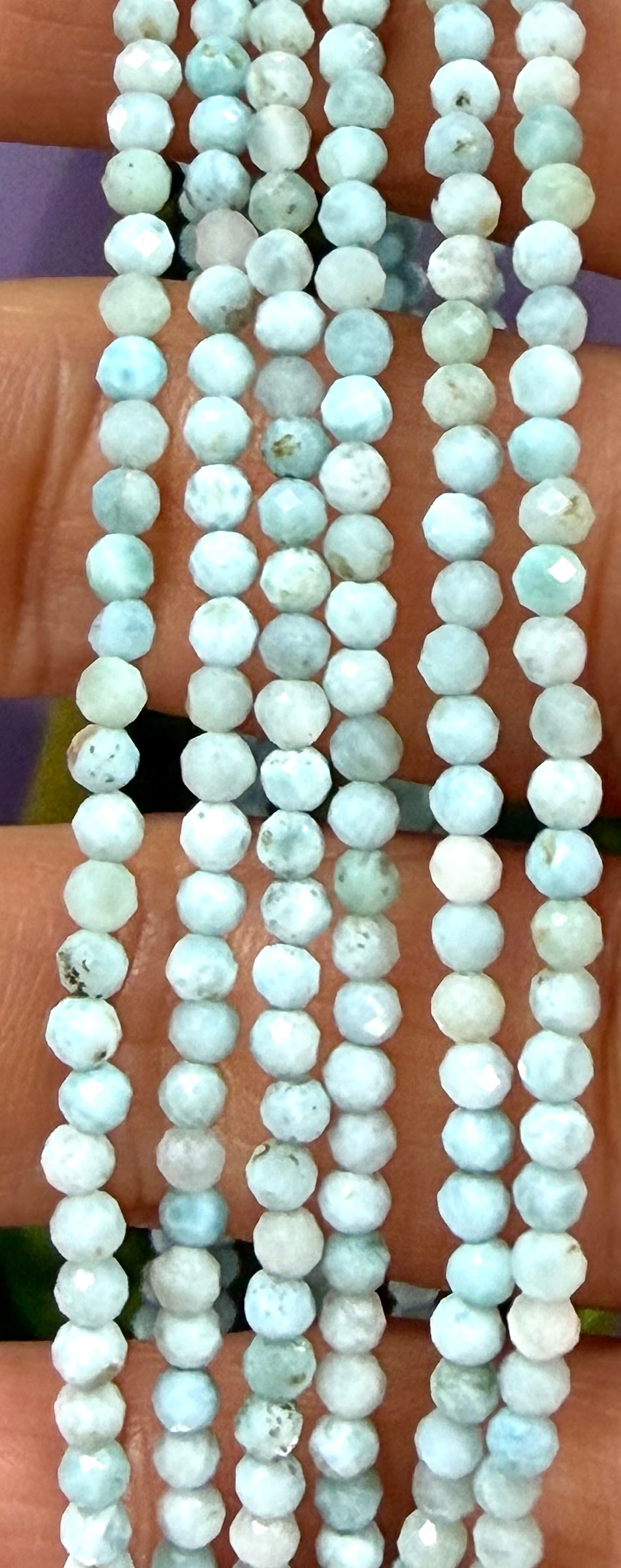 6 PCs 2mm Faceted Natural Larimar Anklet Stainless Steel Finding