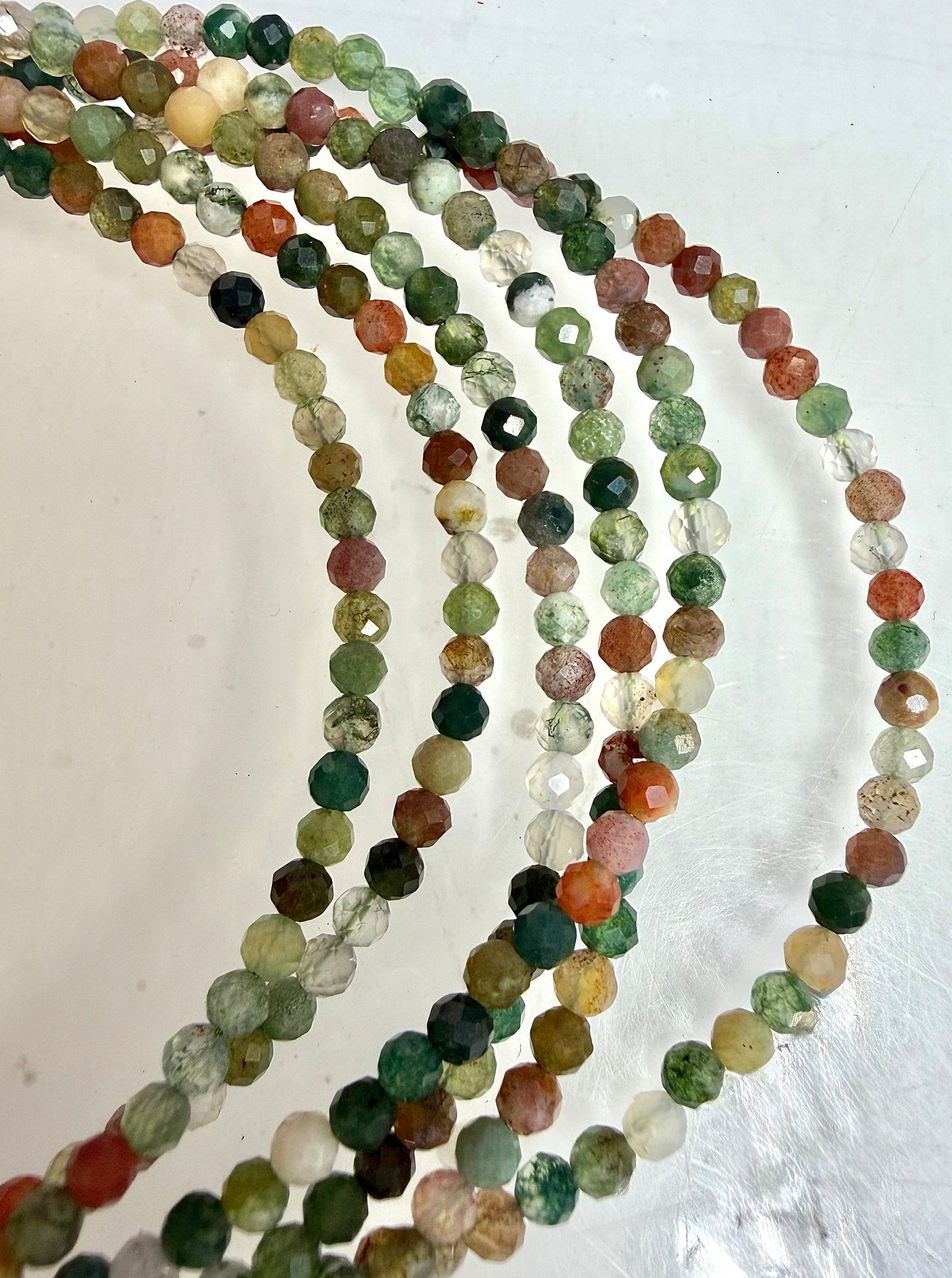 6 PCs 2mm Faceted Indian Moss Agate Necklace Stainless Steel Findings
