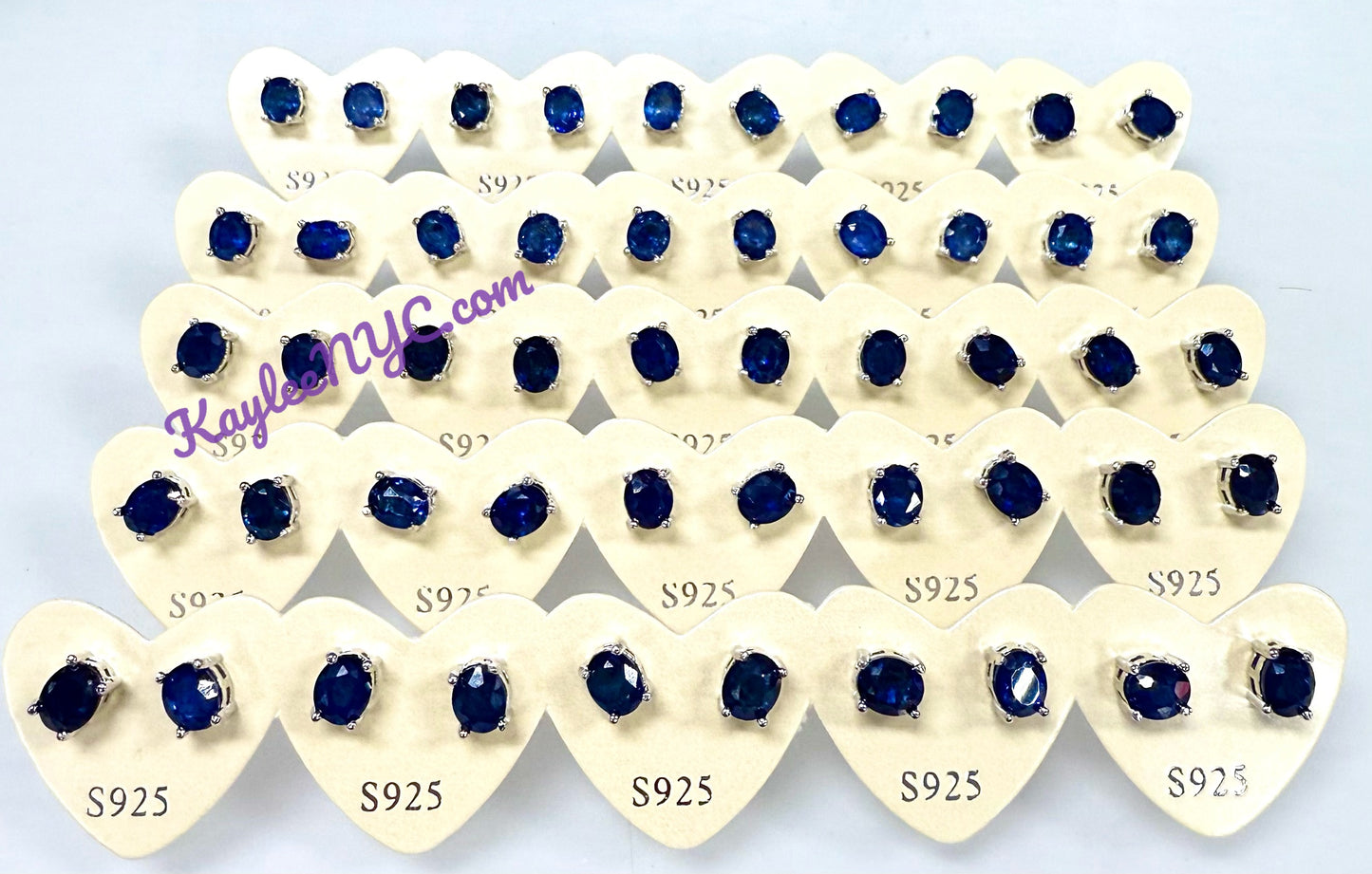 Wholesale Lot 5 Pairs Natural Sapphire Sterling Silver(925) Earring Studs 7x9mm