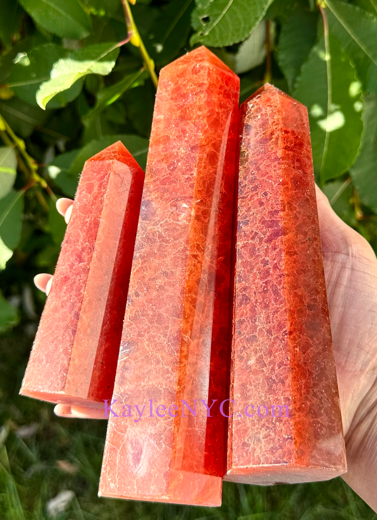 (Copy) Wholesale Lot 3 pcs large Natural Strawberry Quartz Obelisk Tower Point Crystal Healing