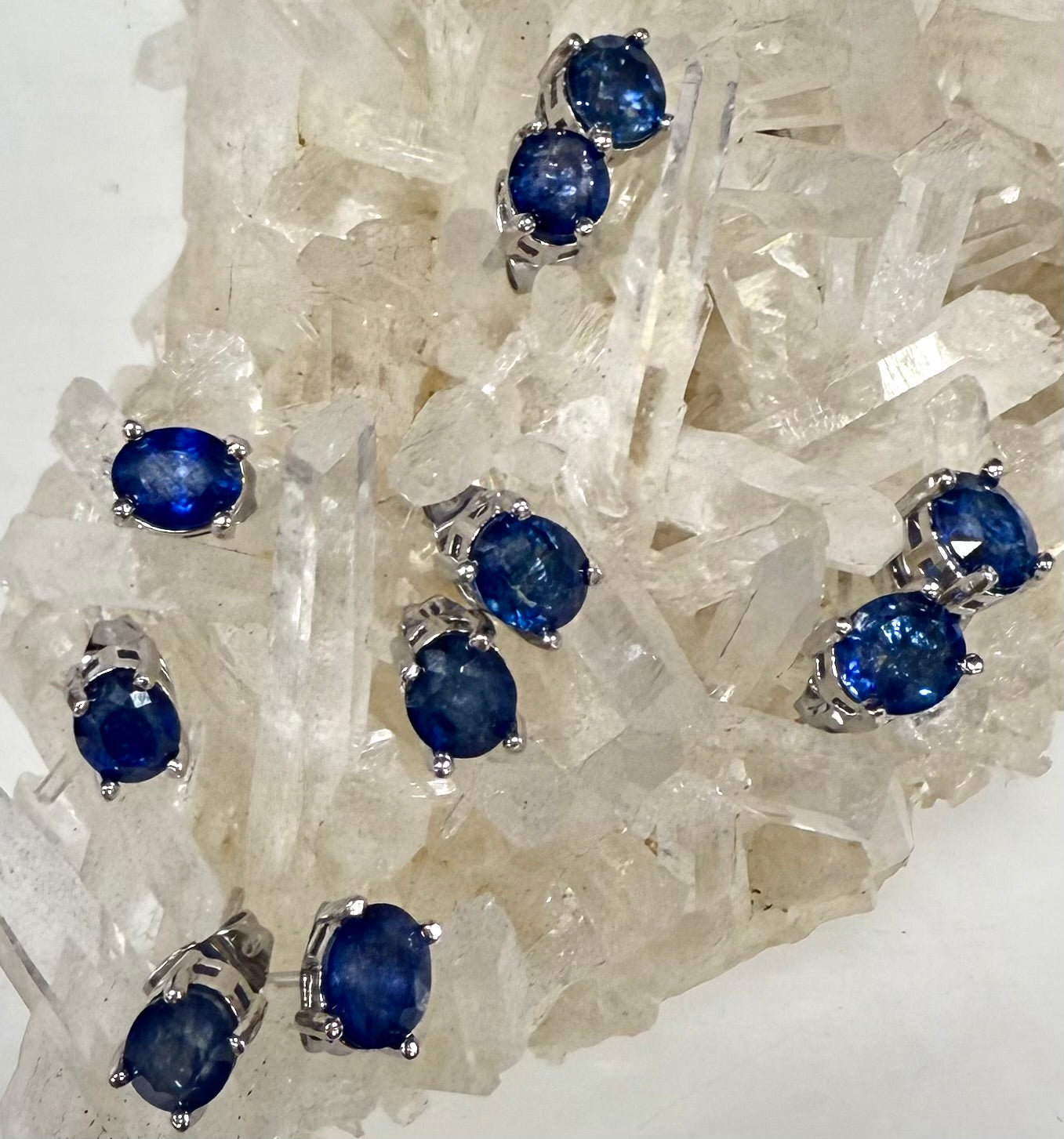Wholesale Lot 5 Pairs Natural Sapphire Sterling Silver(925) Earring Studs 7x9mm