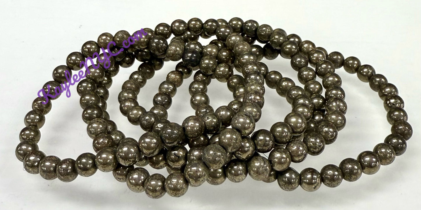 Wholesale 6 Pcs Natural Pyrite 6mm 7.5” Crystal Healing Stretch Bracelet