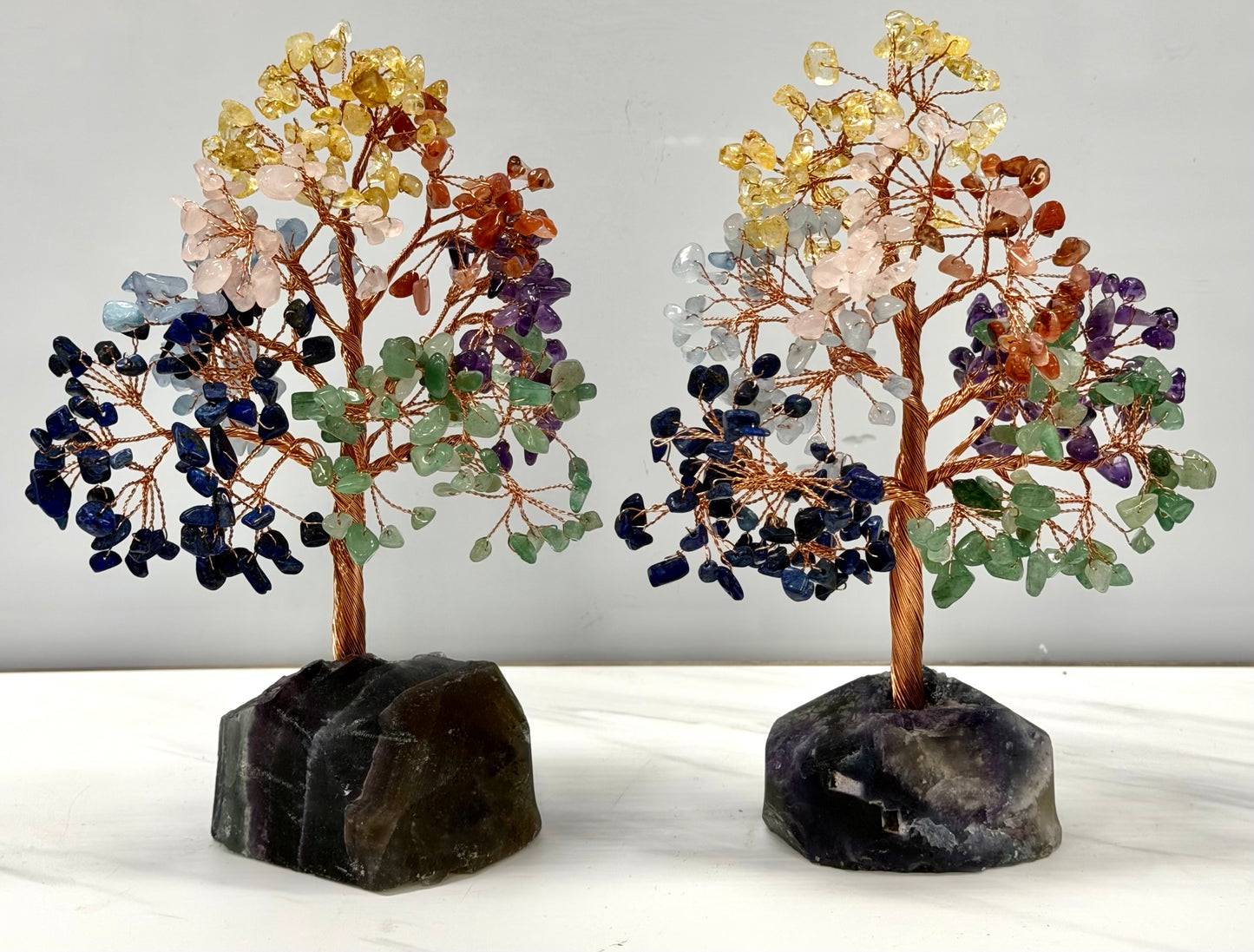 Wholesale Lot 5 Pcs Natural Crystal Tree with Fluorite Crystal Base Copper Wire