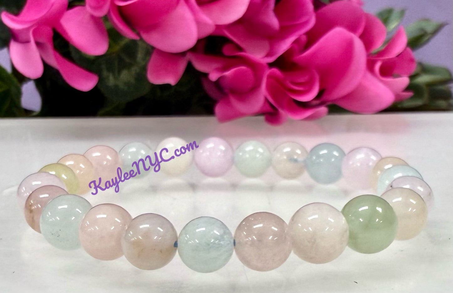 6 PCs 8mm Natural Morganite Stretch Bracelet 7.5”