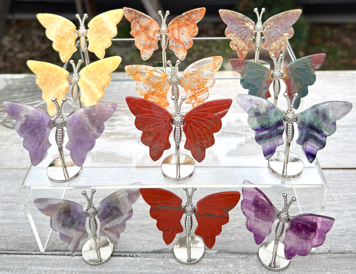 Wholesale Lot 12 PCs Mixed Natural Crystal Butterfly w/stand Healing Energy