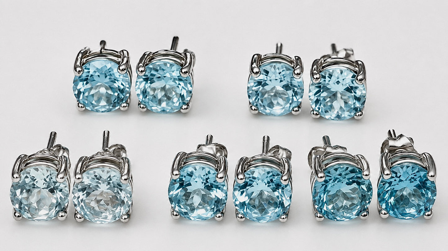 Wholesale 5 pairs Natural Blue Topaz Stud Earrings, 6mm (925) Posts