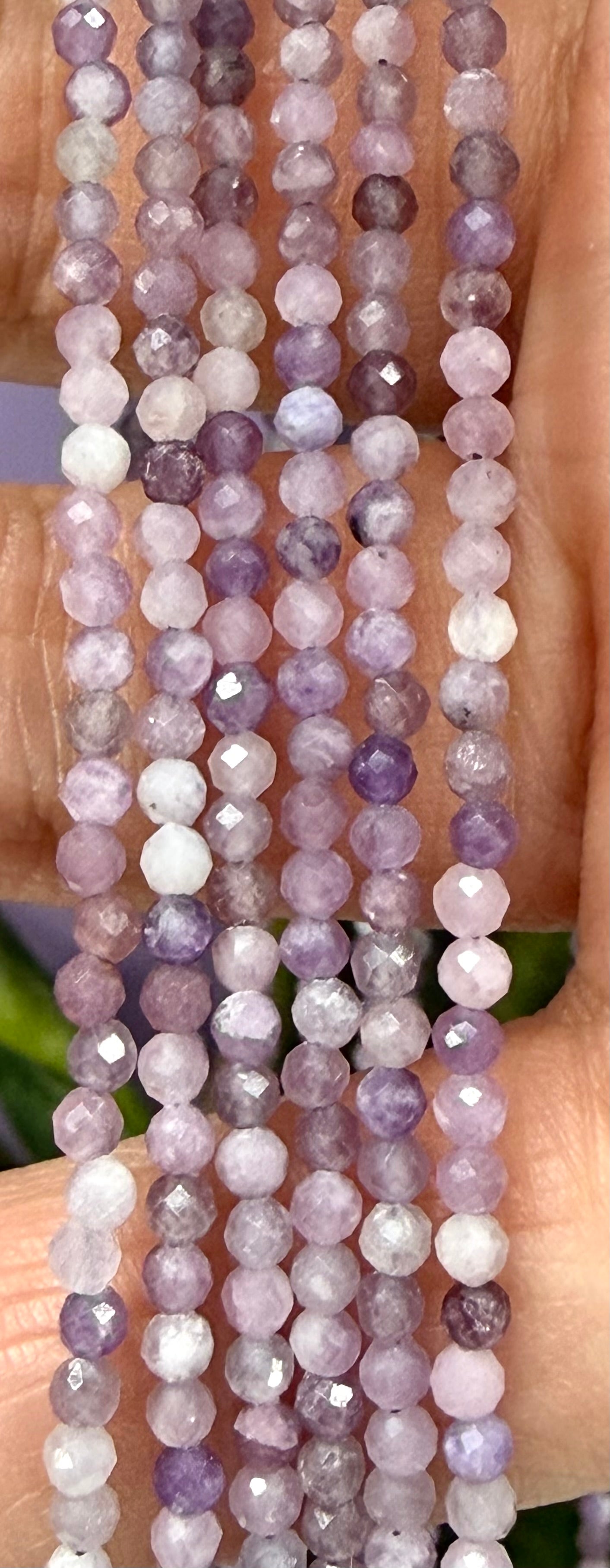 6 PCs 2mm Faceted Natural Lepidolite Necklace Stainless Steel Finding