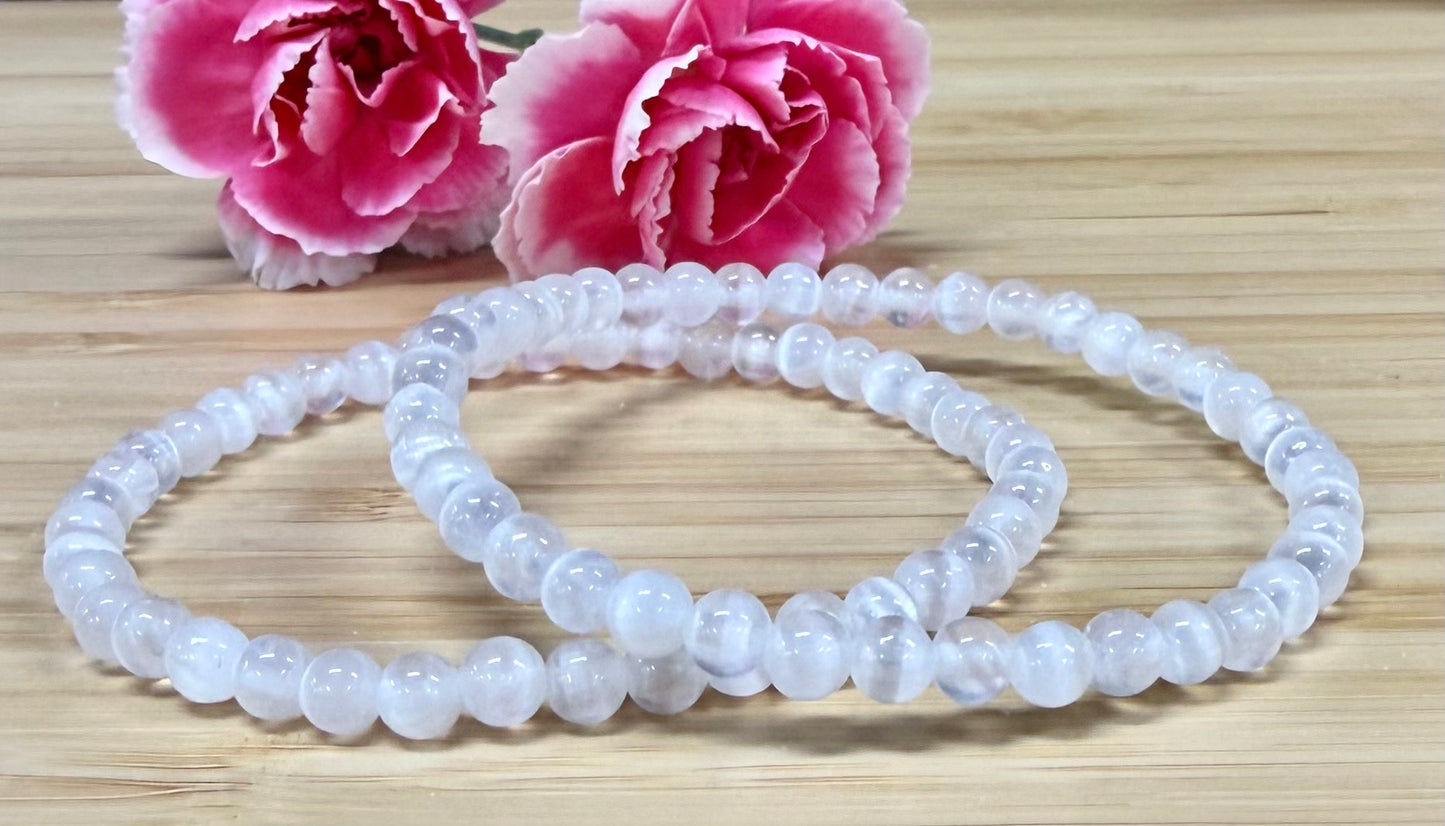 Wholesale 6 Pcs Natural Selenite 4mm 7.5” Crystal Stretch Bracelet