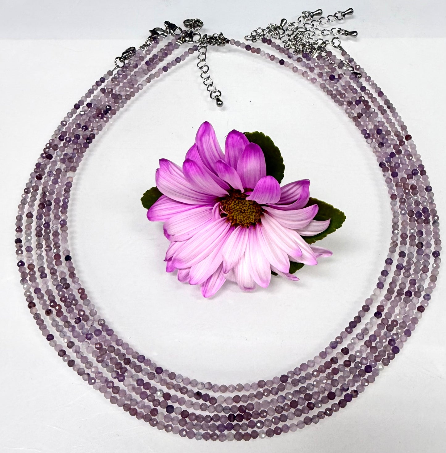 6 PCs 2mm Faceted Natural Lepidolite Necklace Stainless Steel Finding