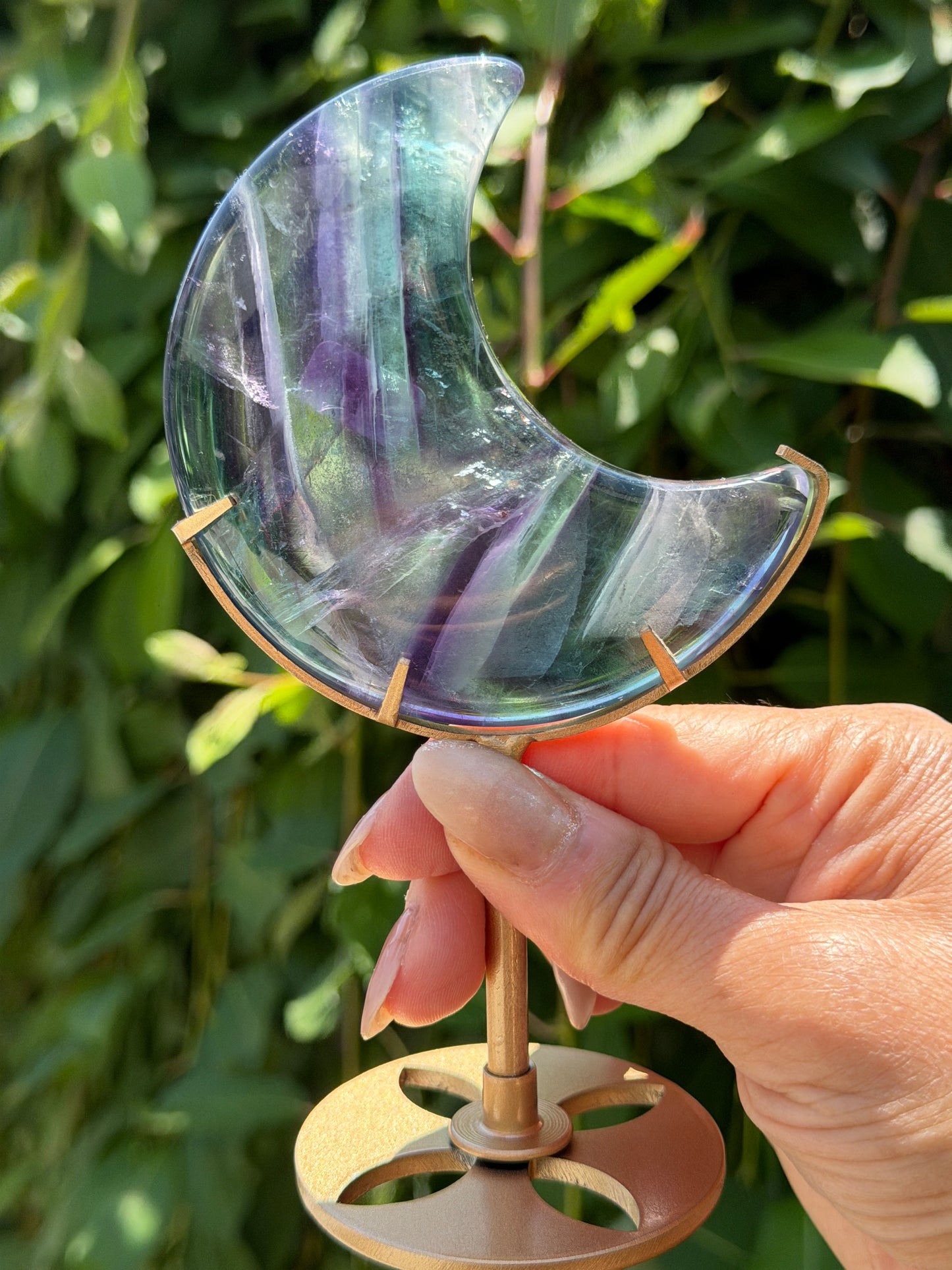 Wholesale Lot 4 PCs Natural Rainbow Fluorite Moon w/stand Healing Energy