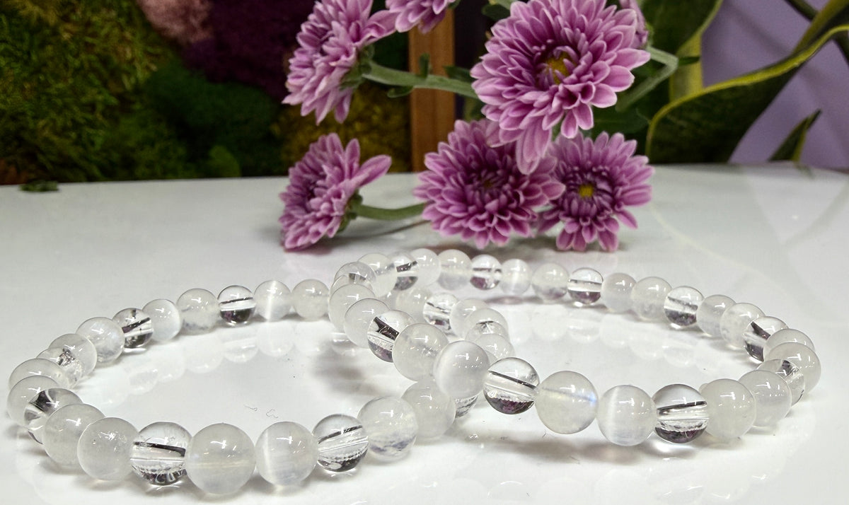 Wholesale Lot 6 Pcs Mixed Natural White Crystals 6mm7.5” Crystal Healing Stretch Bracelet