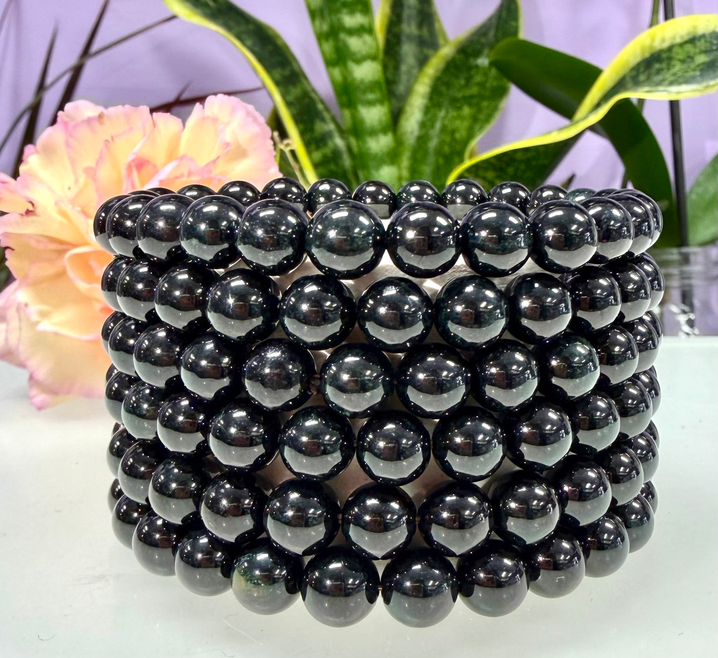 Wholesale 6 Pcs 7.8mm Black Burma Jade Jadeite Natural Crystal Healing Stretch Bracelet 7.5”