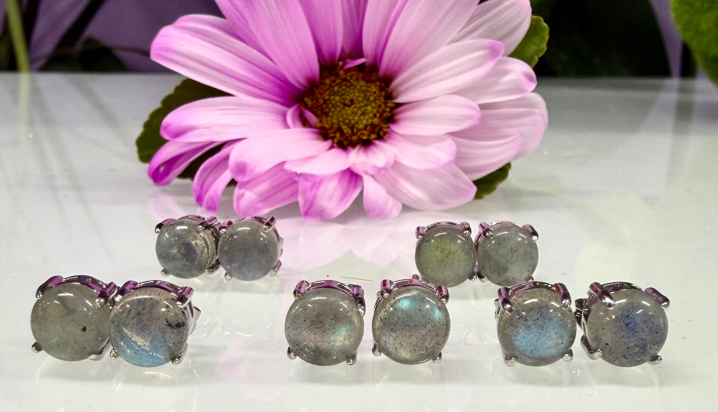 Wholesale 5 Pairs Natural Labradorite Sterling Silver(925) Posts 7mm