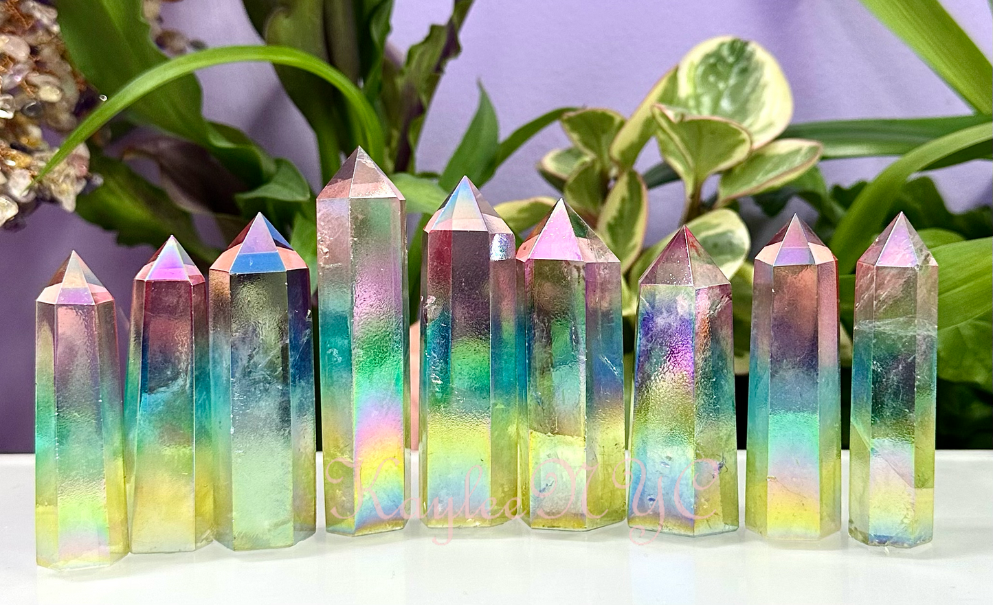 1 lb Natural Rainbow Aura Quartz Obelisk Tower