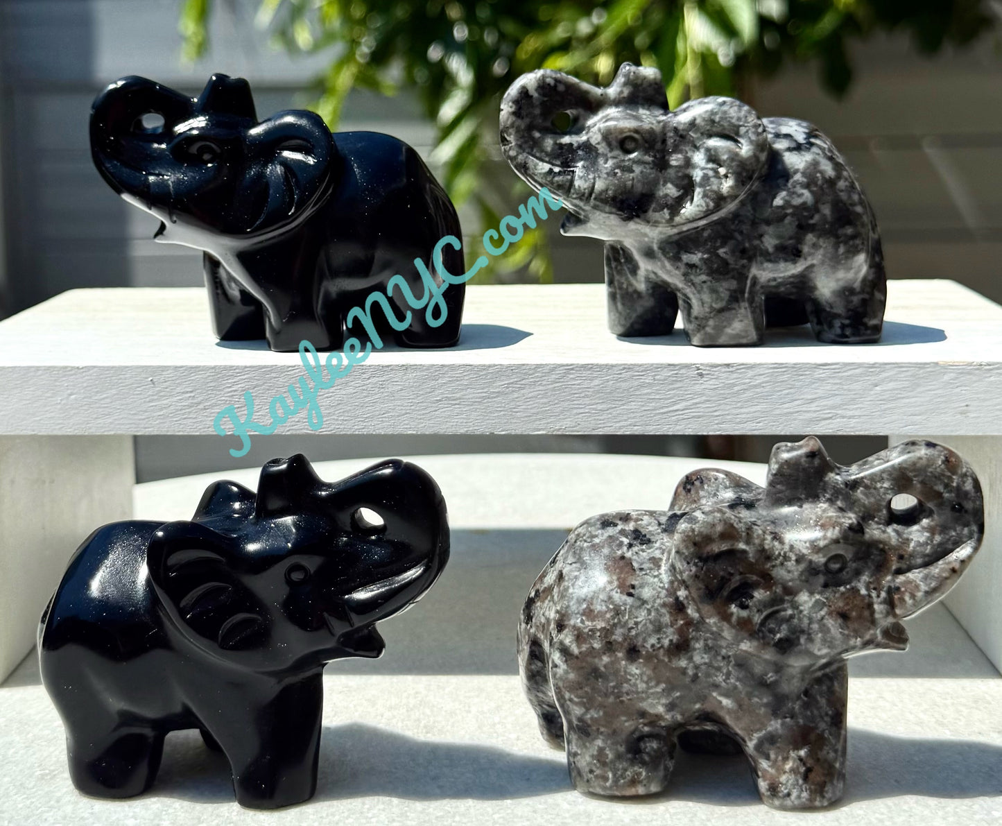 Wholesale Lot 4 pcs Natural Black Obsidian Yooperlite aka Emberlite Elephants Crystals Healing Energy