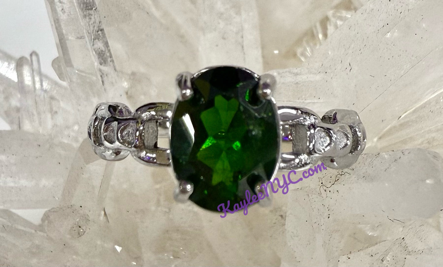 7 pcs Natural Diopside White Bronze Ring