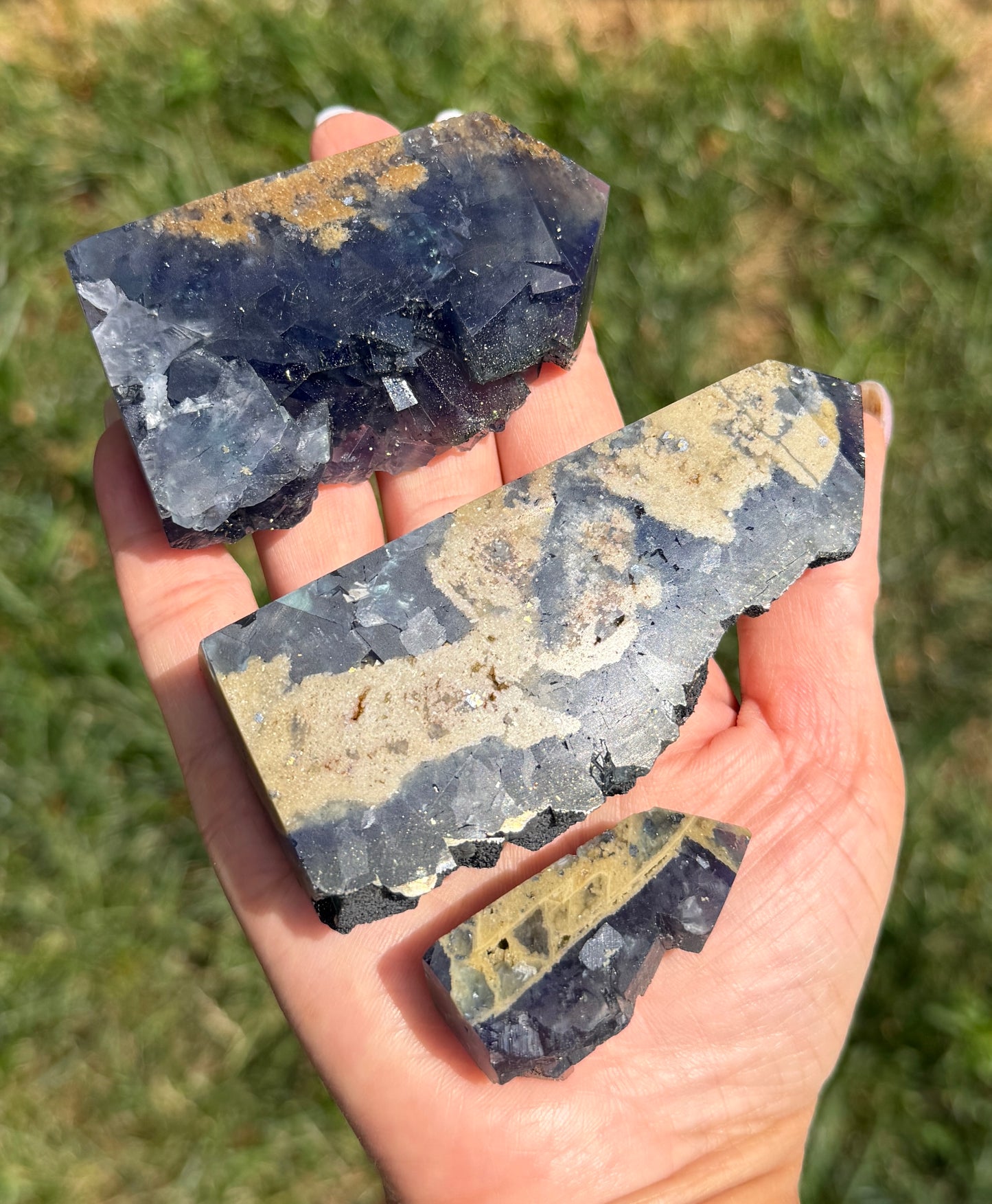 Wholesale 2 lbs Blue Cubic Fluorite with Pyrite Tower Natural Crystal Energy