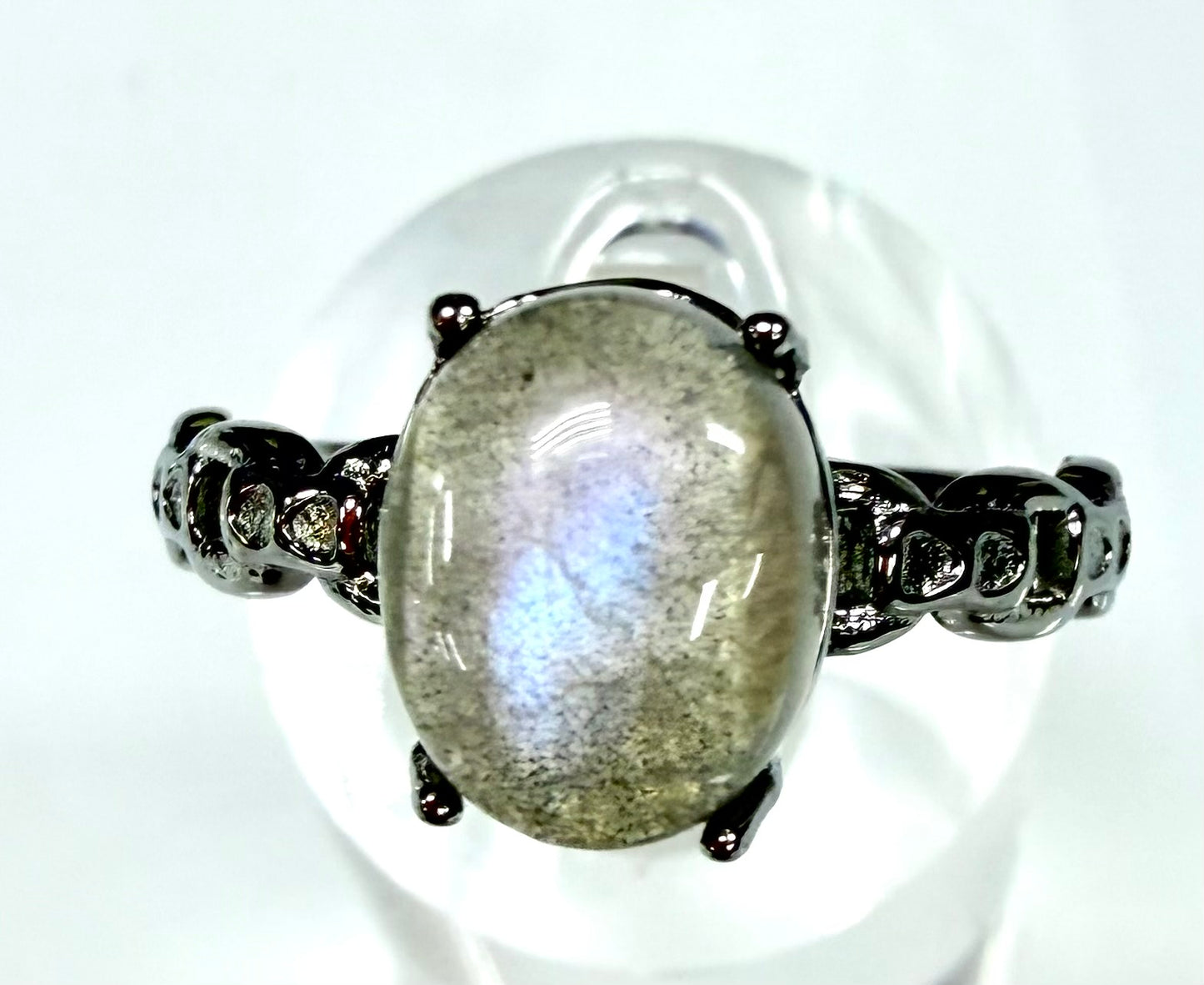 Wholesale Lot 7 pcs Natural Labradorite Stainless Steel Ring (316) 8x10mm