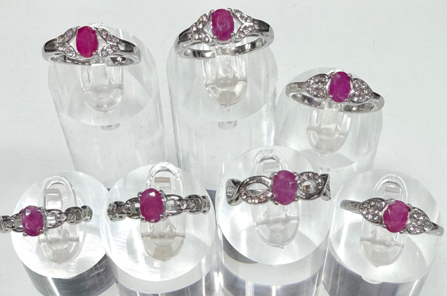 Wholesale Lot 7 pcs Natural Ruby Stainless Steel Ring 4x6mm