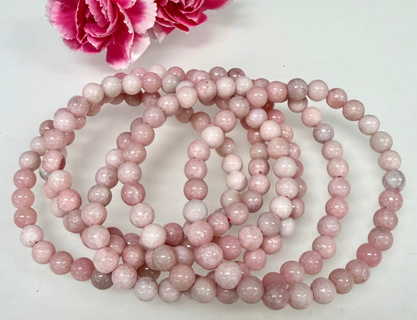 Wholesale 6 Pcs Natural Pink Opal  6mm 7.5” Crystal Healing Stretch Bracelet