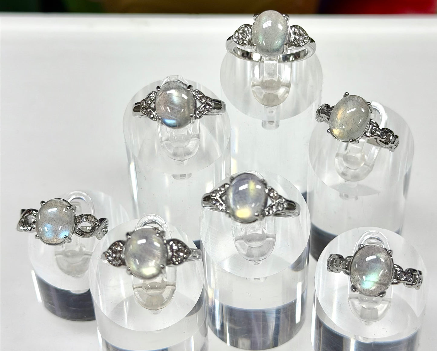 Wholesale Lot 7 pcs Natural Labradorite Stainless Steel Ring (316) 8x10mm