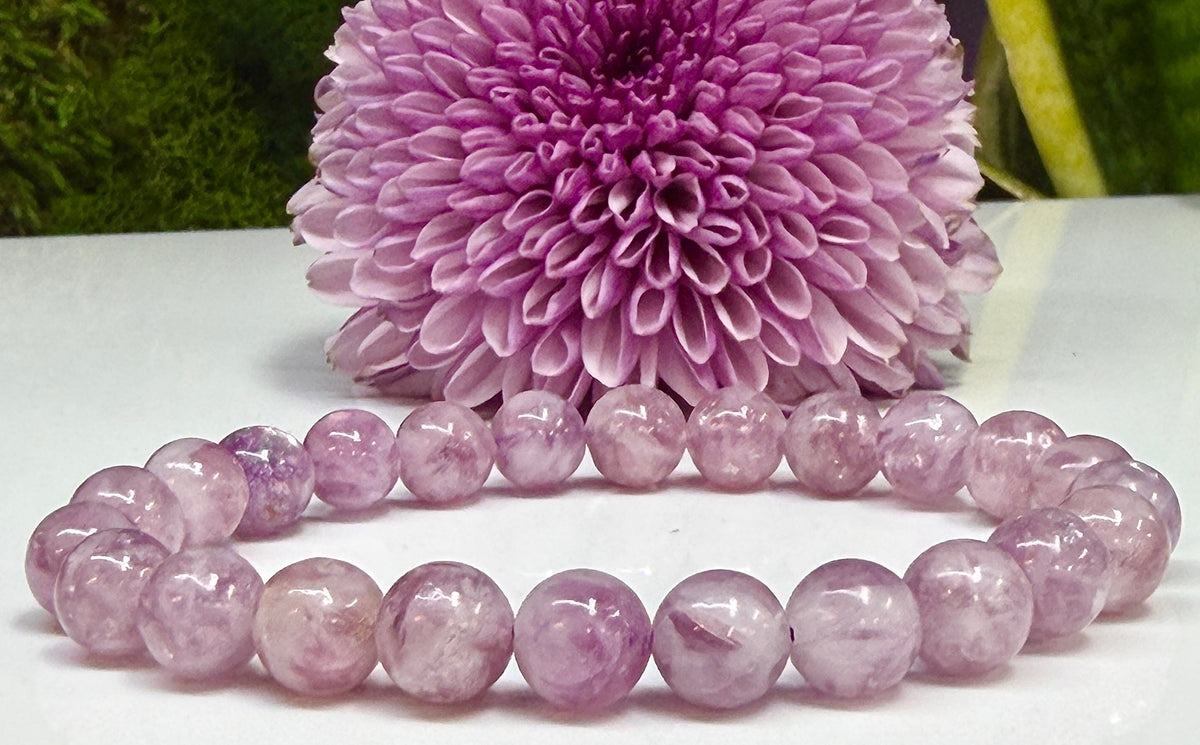 6 PCs Natural Lepidolite Mica 8mm 7.5” Stretch Bracelet