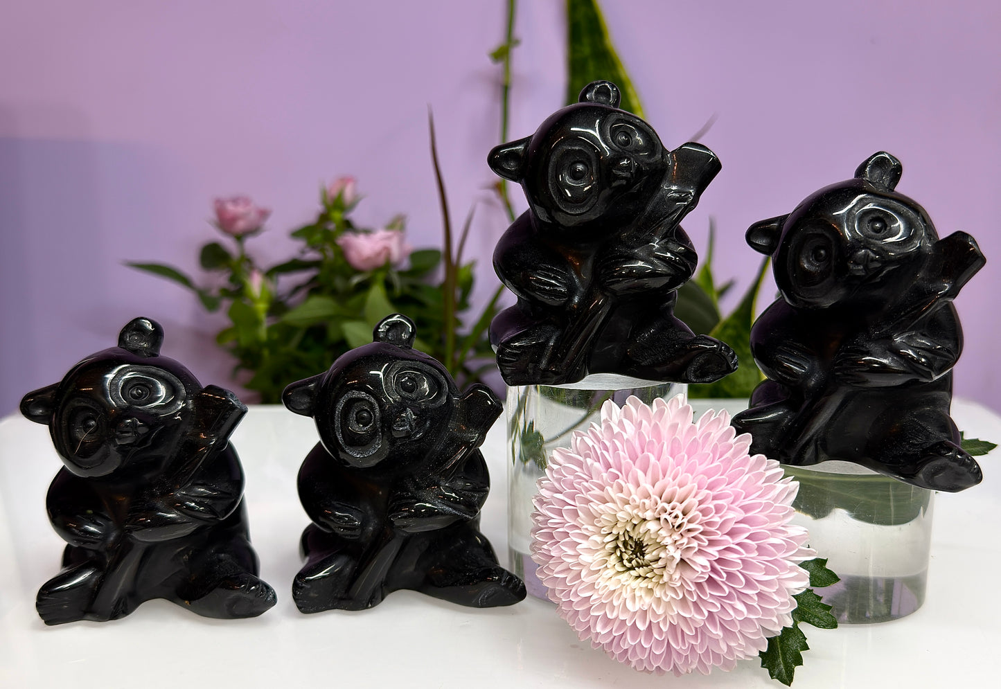 4 PCs 3” Natural Black Obsidian Panda Crystals Healing Energy